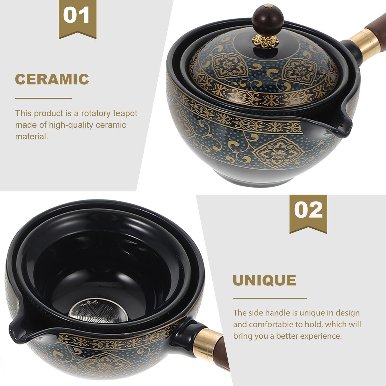 SEWACC Juego de Tetera Giratoria de Cerámica Resistente al Calor Asa Lateral Tetera Portátil de 1 y 4 Tazas Set para Infusión de Té Casa y Uso Doméstico