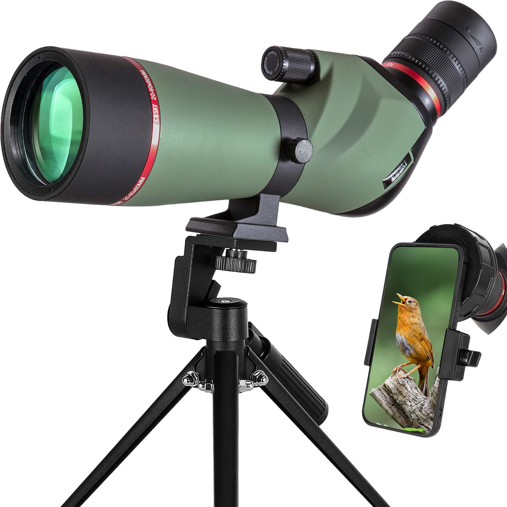 Gosky New 20-60x60 Spotting Scopes for Hunting & Target Shooting & Bird Watching with Tripod, Phone Adapter, Carrying Bag