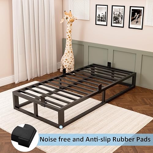 Miniatura 77 de Base de cama Queen de 10 pulgadas con soporte de listones de acero, plataforma de metal de perfil bajo, base de colchón de soporte de colchón, no