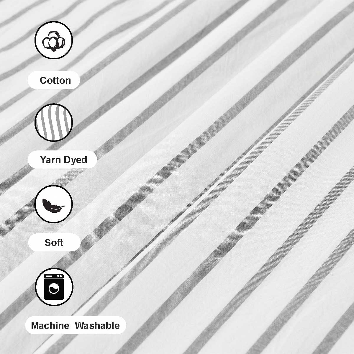 DOSLY IDÉES Linen Button Farmhouse Beige Shower Curtain,Bowknot,Linen and Cotton Woven Fabric,Pleated Gray Stripe,Country Style,72x78 in