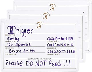 Zodaca Horse Stall Signs - Reusable Dry Erase Name Plates - Adhesive-Back Mounting for Barn & Office Organization - Stall Cards for Quick Info Updates - 12 x 8 in, White, Pack of 3