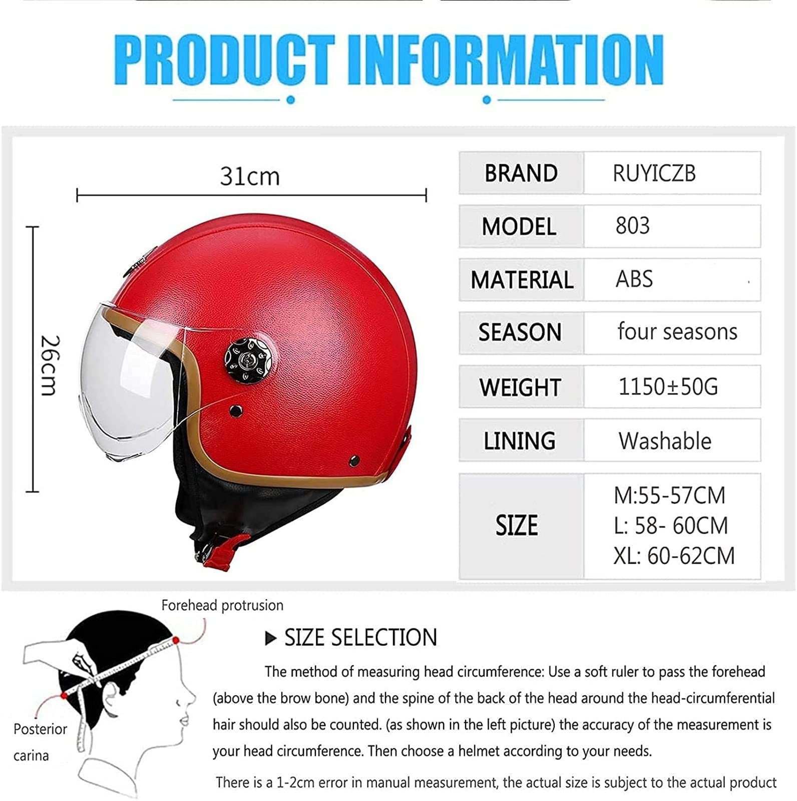 Moto 3/4 Casco Jet Retro De Cuero PU De Motocicleta - Scooter, Piloto De Crucero, Chopper, Vintage Para Hombres Y Mujeres - Certificación DOT/ECE C,M