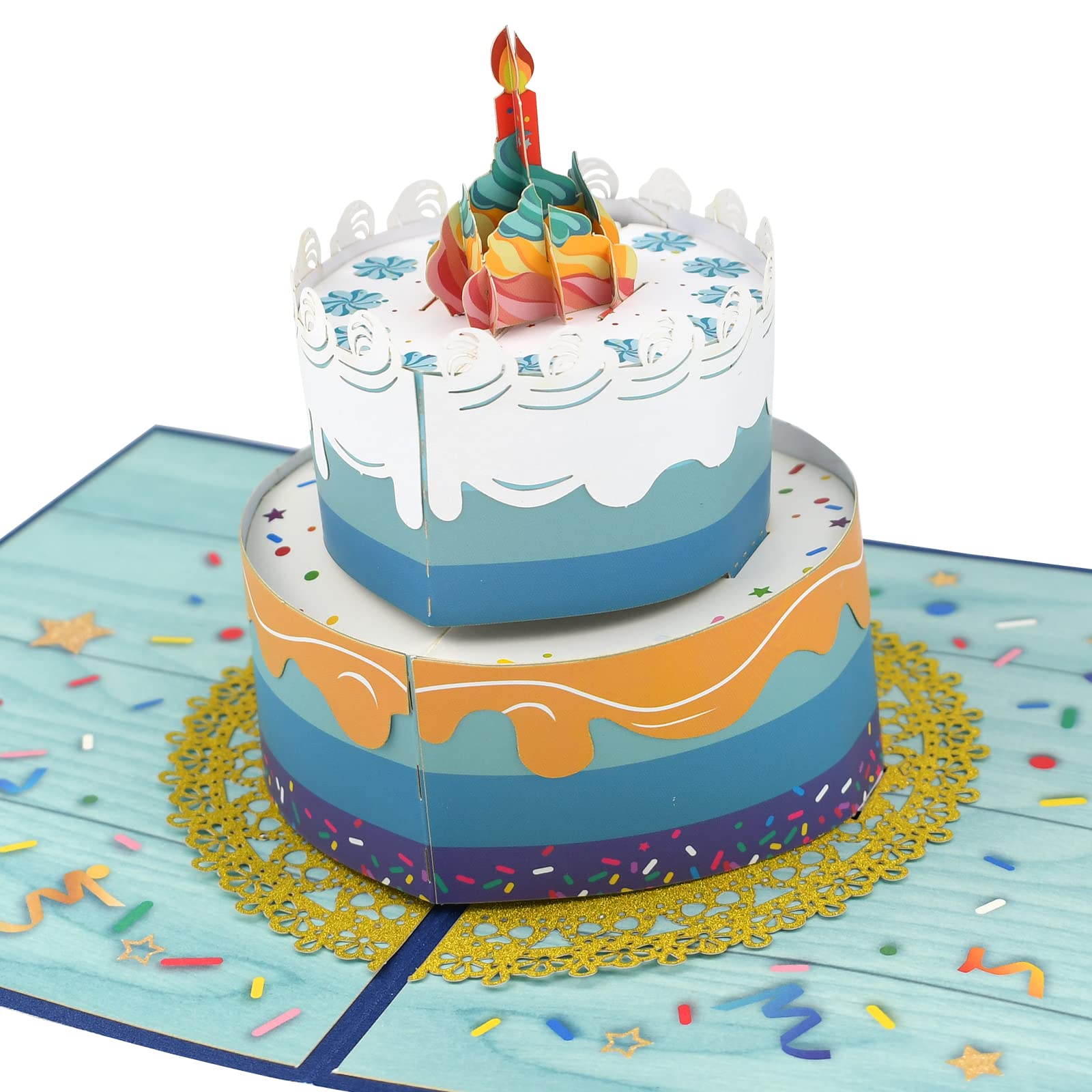 Biglietto Di Auguri 3D Pop-up A Forma Di Torta, Intaglio Carta Cinese Patrimonio Culturale, 15x15 Cm, Regalo Originale