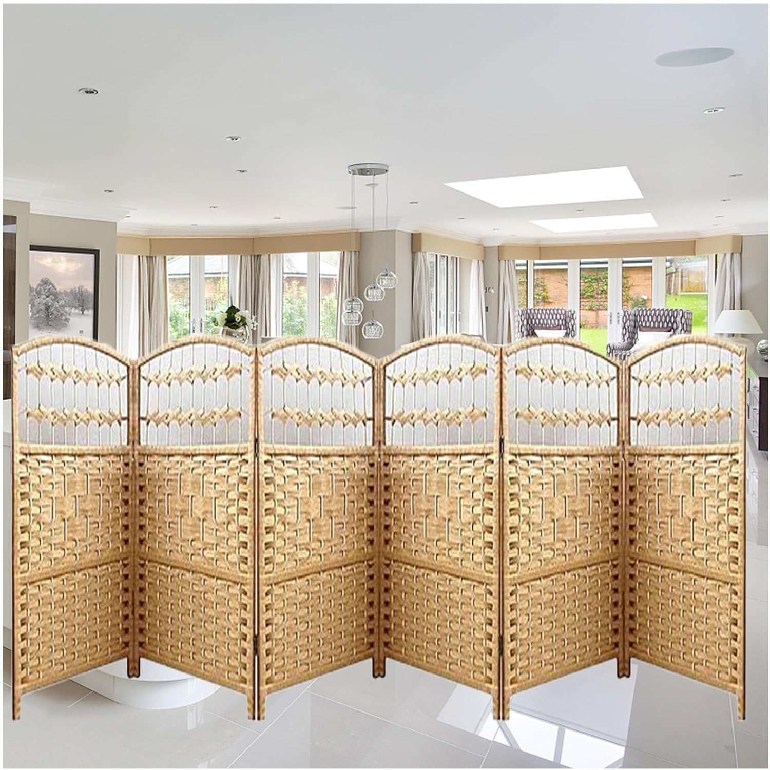 Room Dividers Panels,4/5/6 Panel Short Room Privacy Partition,Freestanding Foldable Screen,Woven Fence Partition,Light-Blocking and Breathable,for Home School Kindergarten,Brown,12