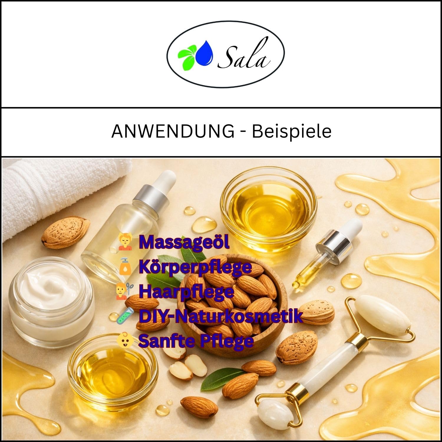 Sala Olej migdałowy słodki wyrafinowany 1 l 1000 ml szklana butelka