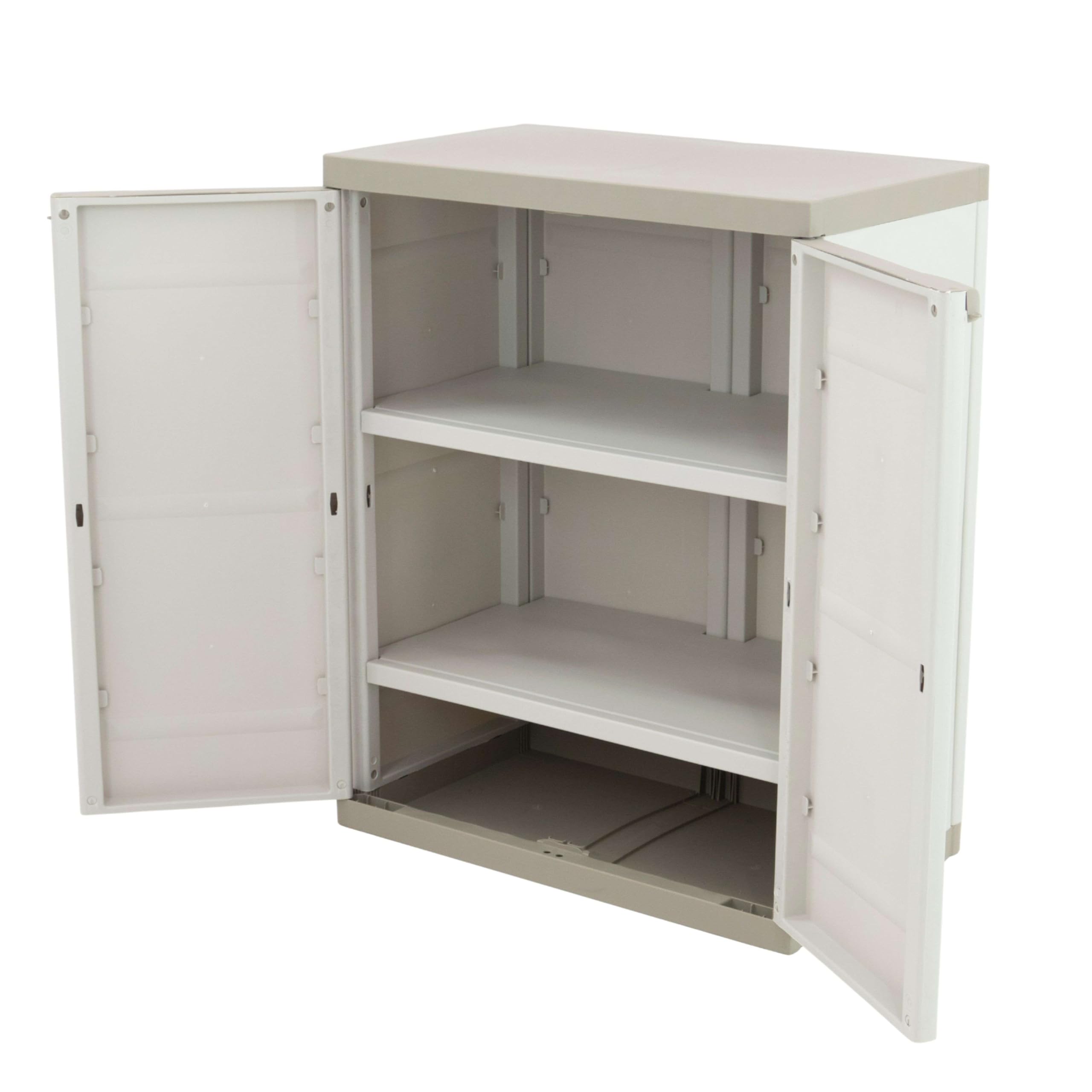 Miroytengo Armadio 2 ante e 2 ripiani interni, armadio basso esterno, armadio in resina titanio beige 70x88x41 cm