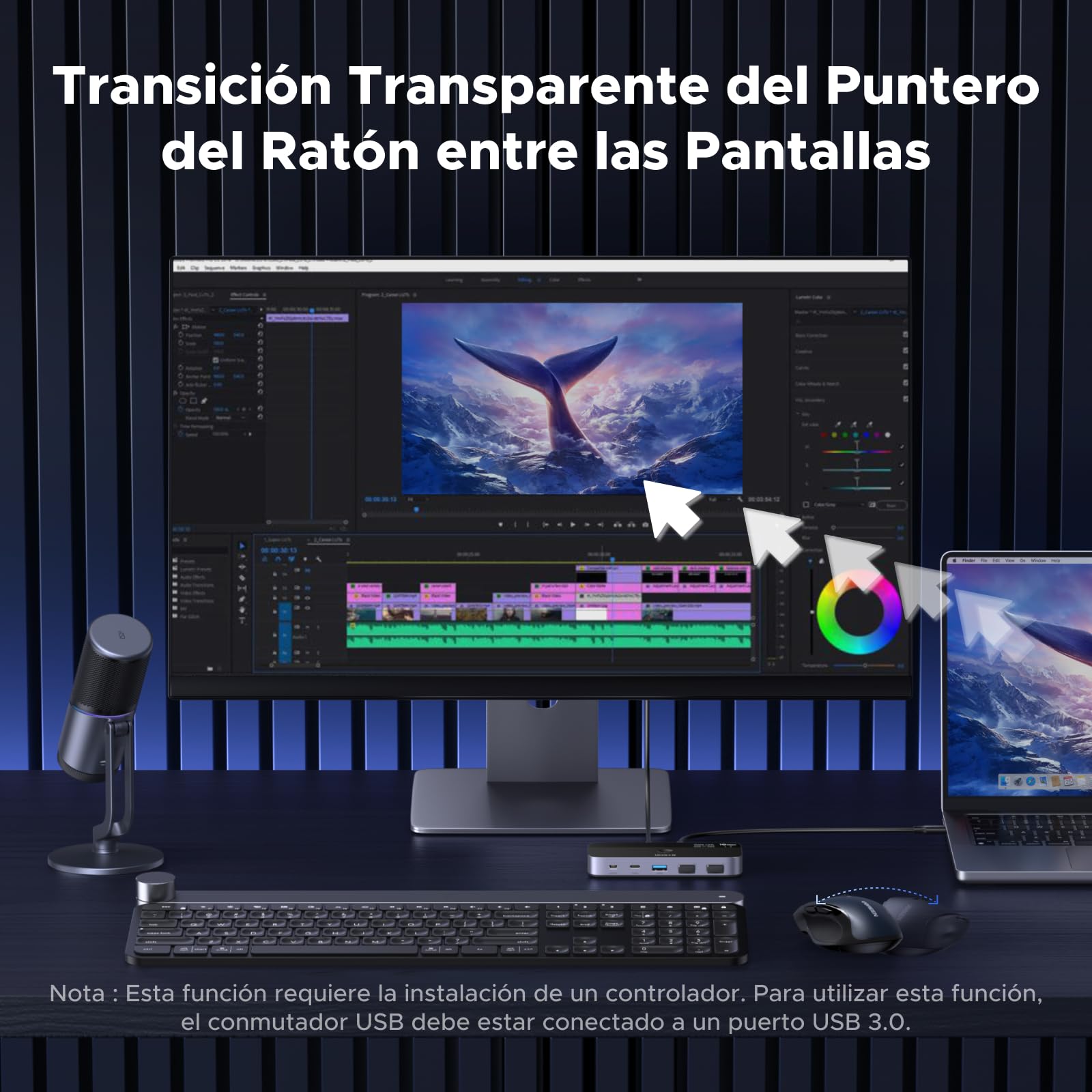 UGREEN Switch USB C 3.2 10Gbps Comutador KVM Puertos para 2 PC Entradas 4 Salidas Sincronización de Archivos para Teclado Ratón con Controlador del Escritorio e Incluye Cables