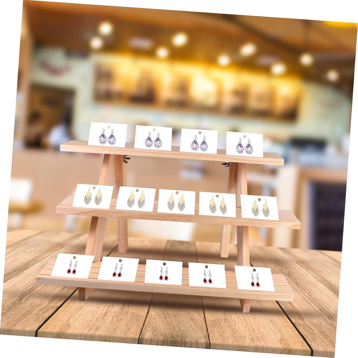 BESTYASH 2pcs Multi-layer Solid Wood Jewelry Display Rack for Earrings and Necklaces Elegant Three Organizer for Boutique and Retail Use