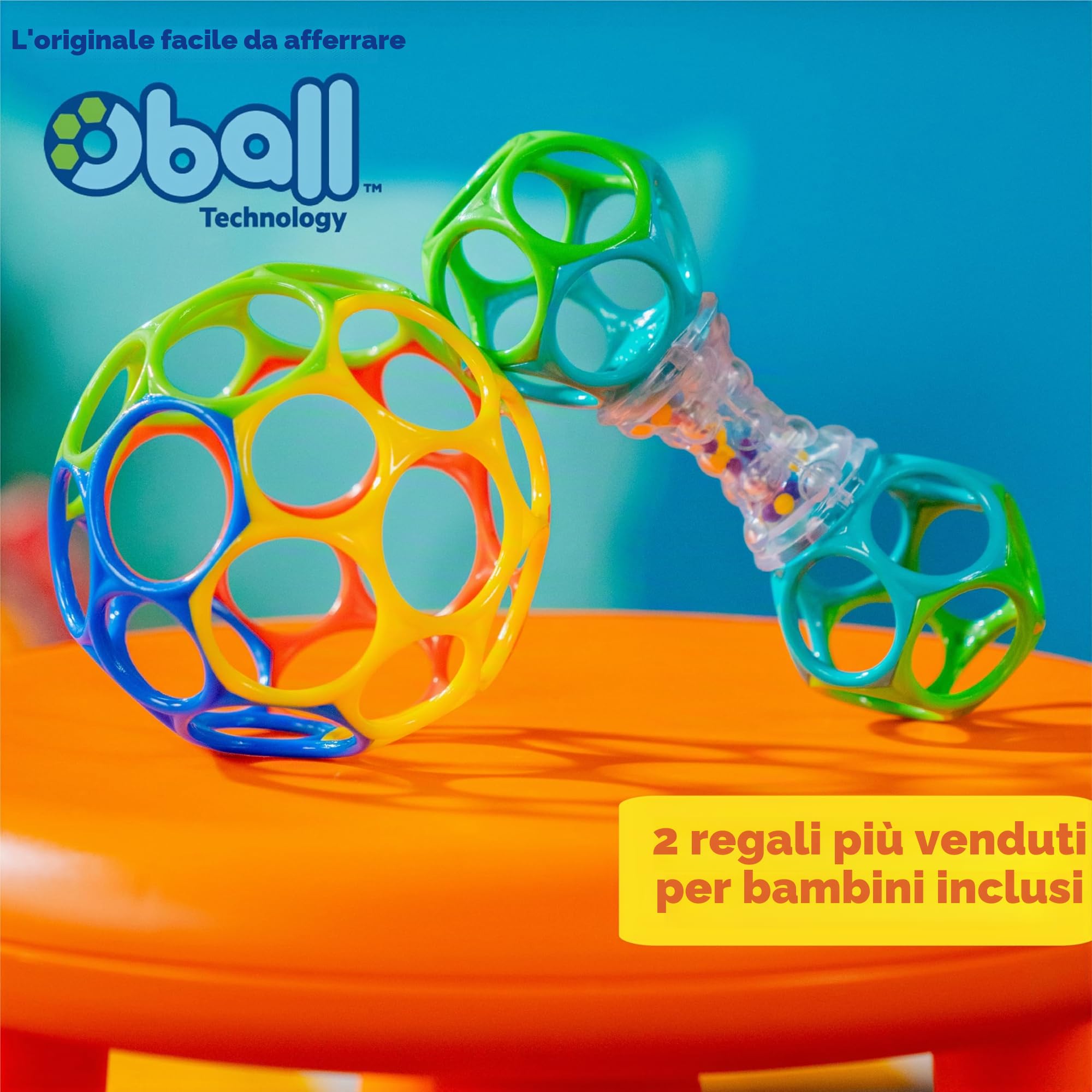 Bright Starts, Set Regalo con Giocattoli Oball Facili da afferrare - Grasp The Day, Confezione da 2 Giocattoli con Pallina e sonaglio, privi di BPA, Unisex, 0+ Mesi