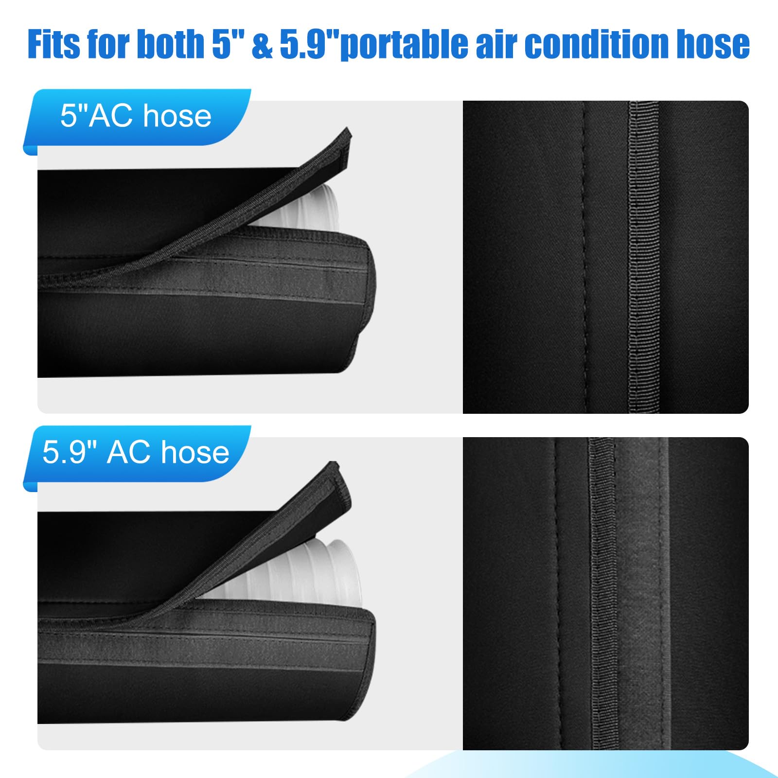 Cubierta Aislante para Manguera de Aire Acondicionado, Funda Aislamiento para Manguera de Aire Acondicionado Portátil para Conducto Escape de 12.7 y 15cm Diámetro, con 3 Correas (1, Negro)
