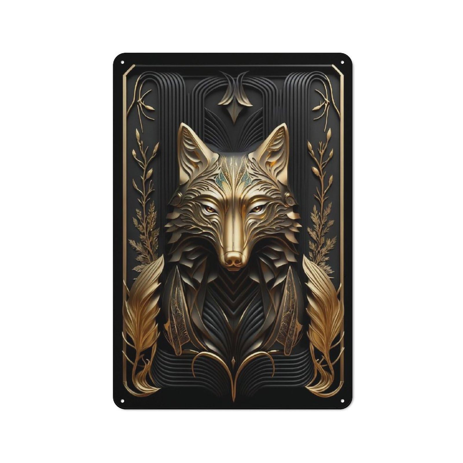 Junmoney Style The Golden Wolf Ruler Rustic Metal Wall Sign 30X20cm For Workshop Wall, Suited To Makers And Diy Enthusiasts