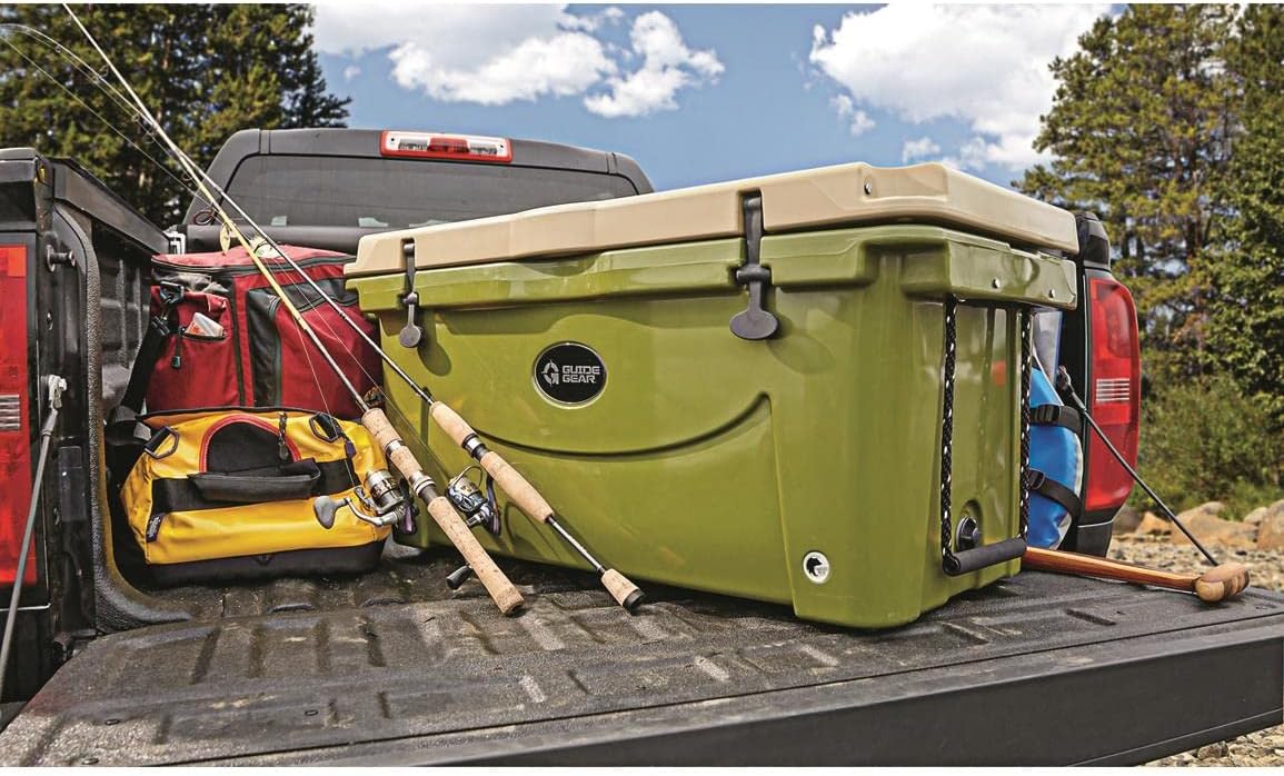 Guide Gear Ice Chest Camping Cooler Large and Rotomolded 90 Quart, Grizzly Bear Resistant Tan/Green