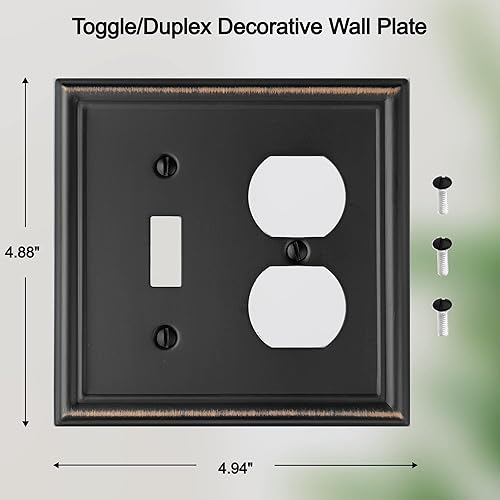 Vista 51 de Luca - Placa de pared de metal para interruptor de luz de palanca, 2 unidades de bronce envejecido de 3 bandas, cubierta decorativa para interruptor