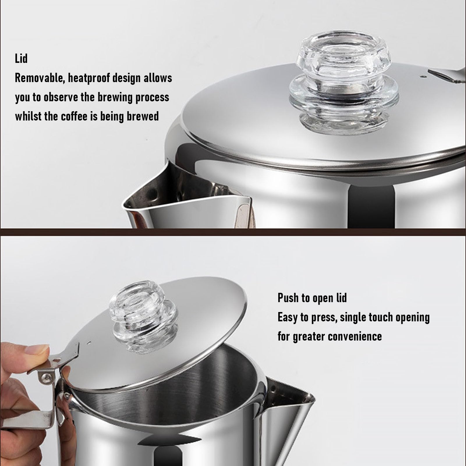 Cafetière Percolateur en Acier Inoxydable 12 Tasses sur Cuisinière, Percolateur Multi-réchaud de Camping, Pot à Cappuccino pour L'extérieur, la Maison, la Randonnée, les Voyages (12 tasses
