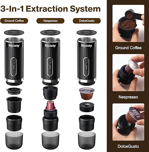 Miniatura 2 de Cafetera de café portátil para viajes, máquina de café de campamento, autocalentamiento eléctrico con USB-C, café molido compatible con Nespresso y