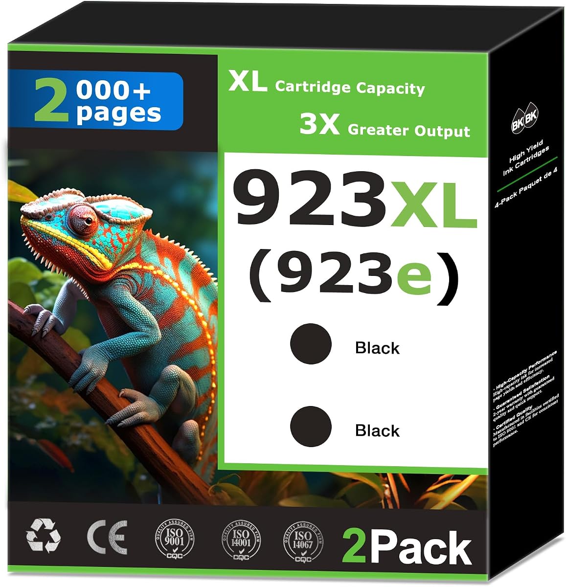 923XL 923e Black Ink Cartridges Combo Pack Replacement for HP 923 | High-Yield | 2 Black | work with 8120 8122 8124 8125 8130 8132e 8134e 8135e 8138e 8139e printers, Update with V19.9.2 Chip