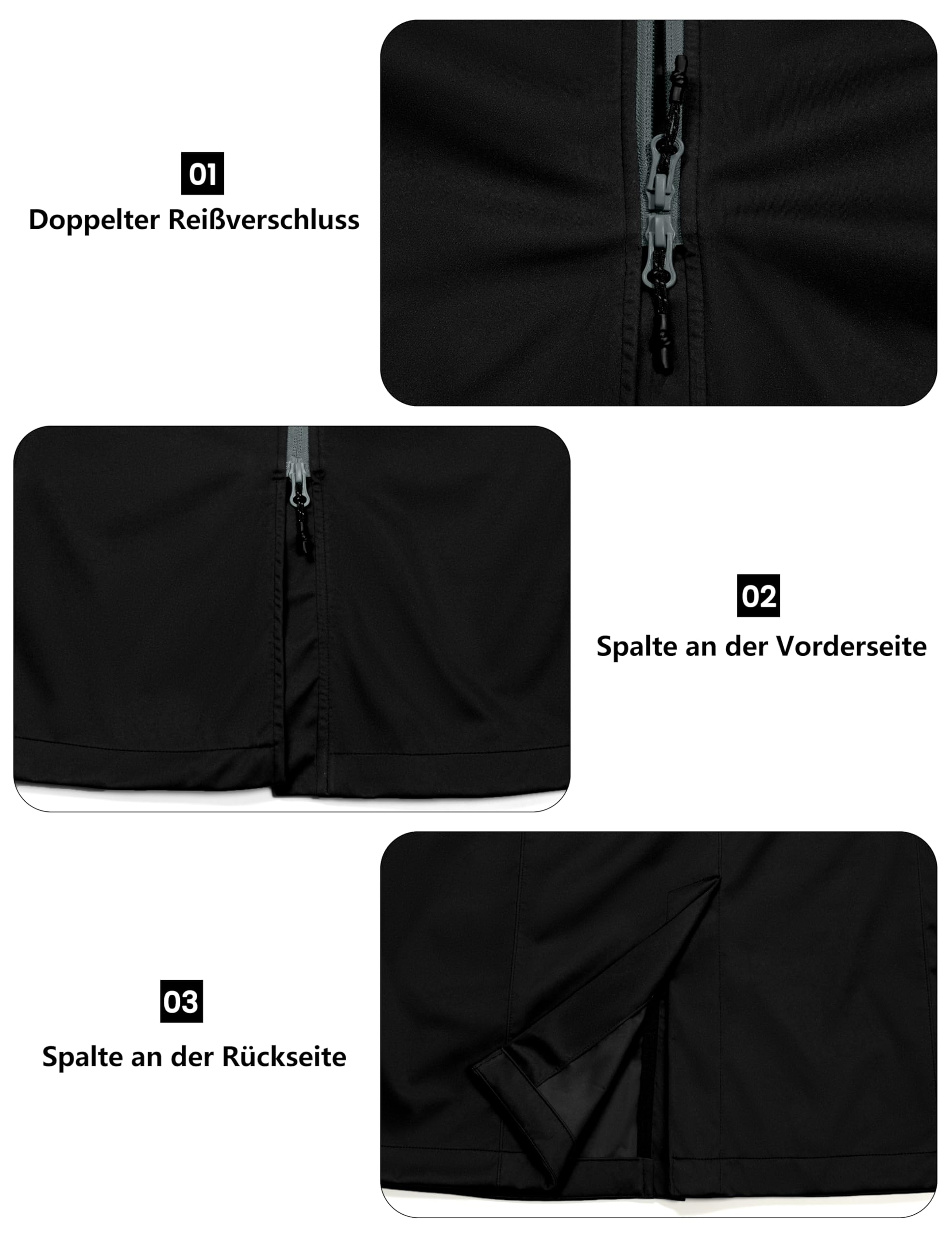 Little Donkey Andy Leichte Softshell-Weste für Damen in langer Ausführung Outdoor-Weste für Damen Lang Winddichte ärmellose Jacke zum Wandern Schwarz XS