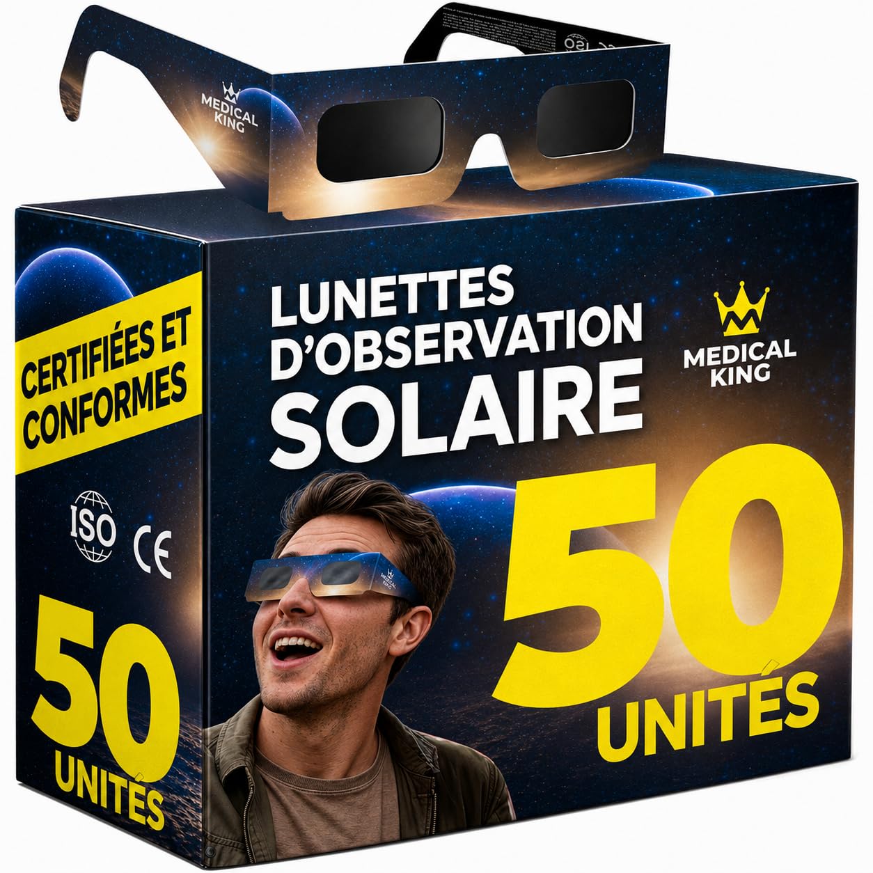 Lunettes Eclipse Solaire ISO 12312-2 Lot de 6/50/100 Paires avec Filtres pour Smartphone Protection des Yeux