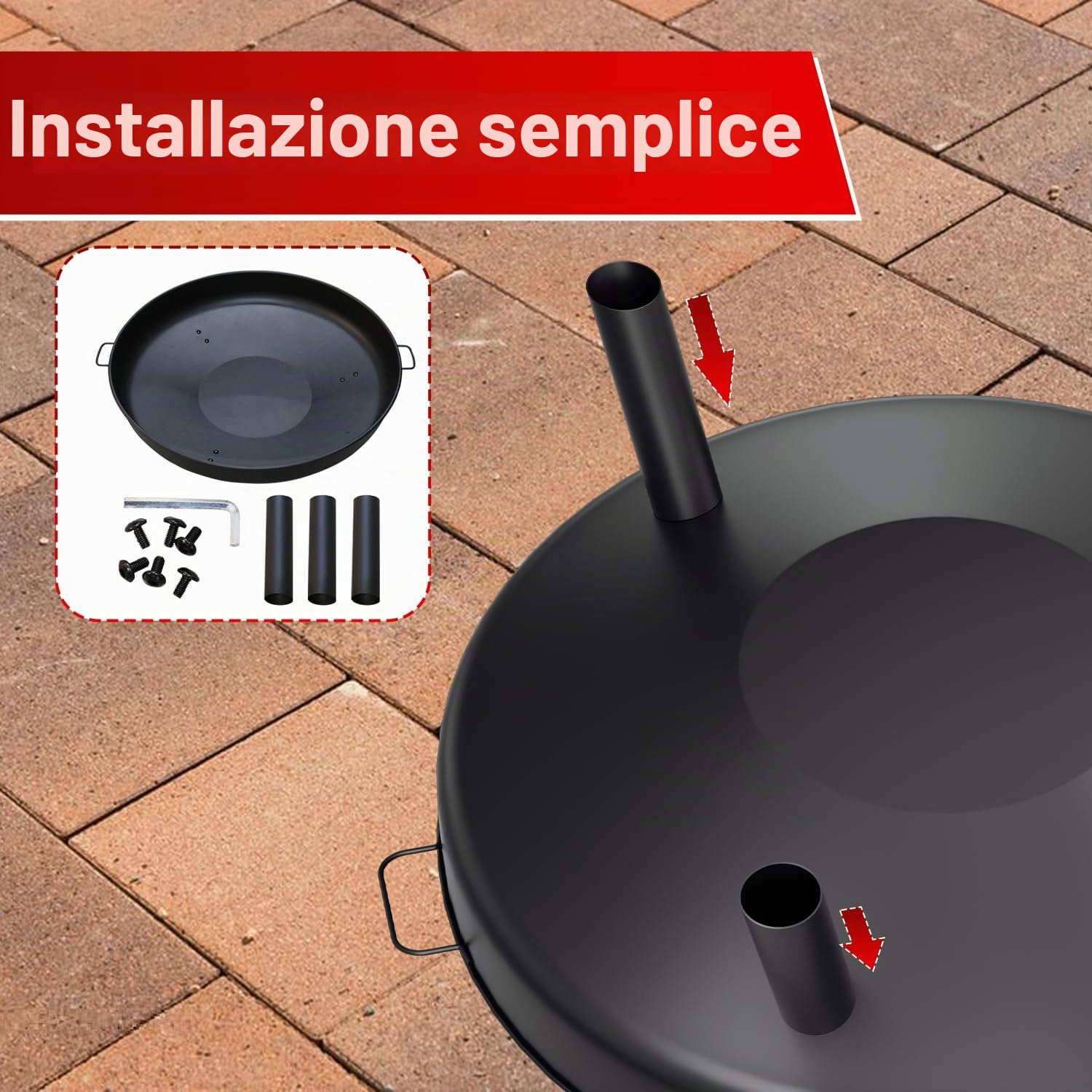 Braciere per esterni, diametro 82,5 cm, grande braciere in ferro con manici, braciere di alta qualità per balcone, cortile, foresta, camino, terrazza, campeggio
