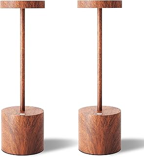 LED Cordless Table Lamps Set of 2,Portable Rechargeable 5000mAh Outdoor Table Lamp,3 Color Stepless Dimming Battery Powered Lamp, Table Light for Outside/Patio/Restaurant/Home.(Wood Grain)