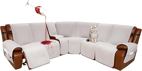 Miniatura 57 de Fundas de sofá seccional reclinable 100% impermeable de terciopelo para sofá seccional en forma de L, juego de fundas de sofá de esquina acolchadas