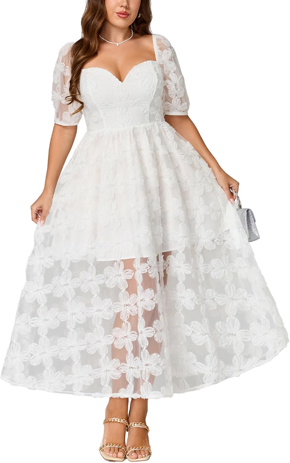 EYWOL Women's Cocktail Formal Guest Dresse 3D Lace Sweetheart Neckline A Line Maxi Dresses