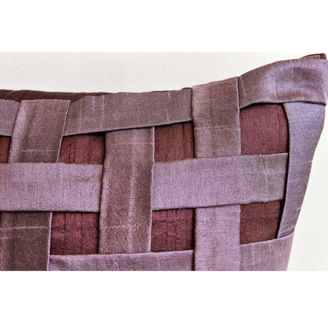 The HomeCentric Púrpura Cojines Cubren, con Textura Armadura De Cesta Cojines Cubren, 40x40 cm Fundas De Almohada, Cuadrado Sedala Seda Funda De Almohada - Purple N Plum Basket Weave