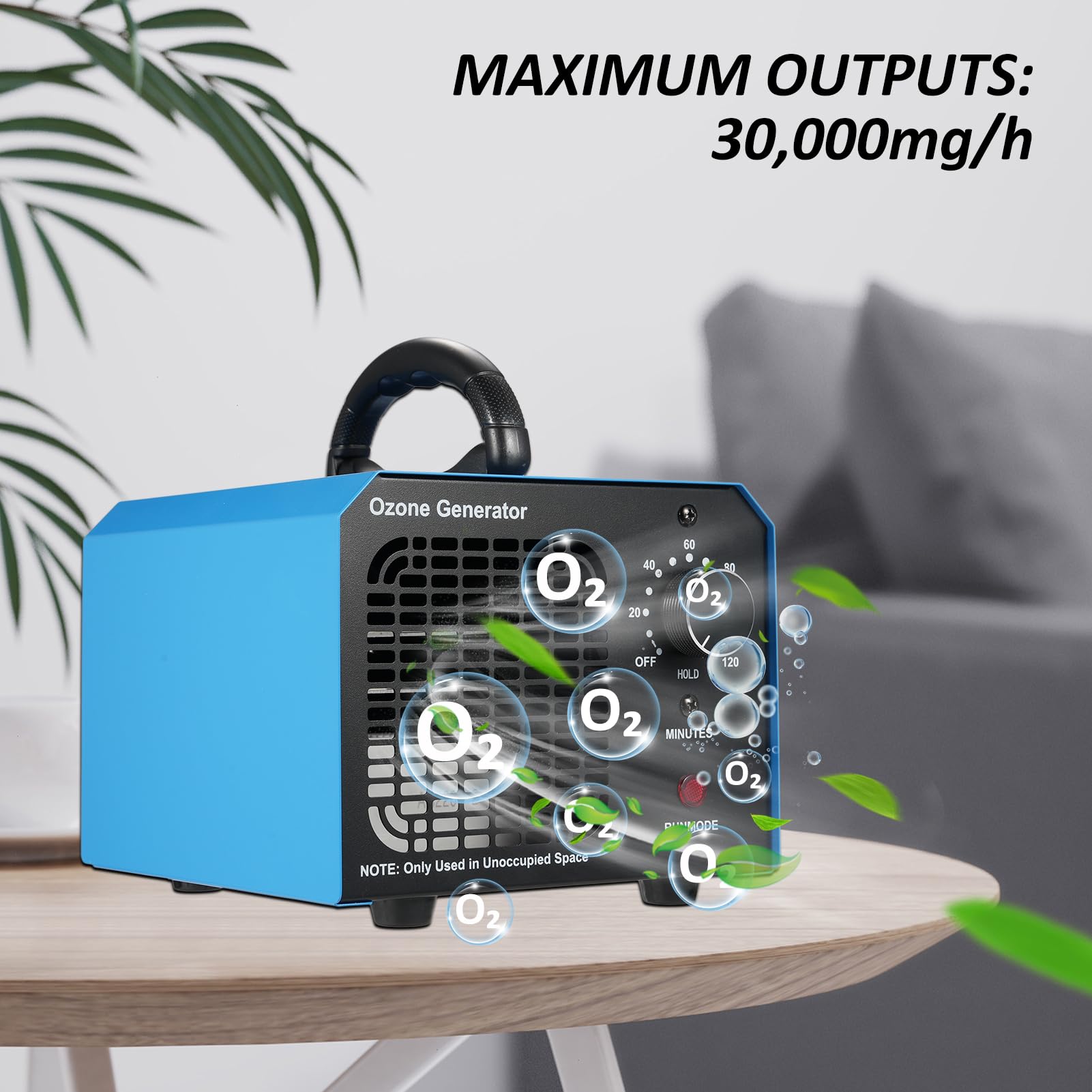 Domary Generador Portátil O3 Máquina de Eliminación de Olores Ionizador O3 Desodorante Purificador Aire para el Hogar Humo Coche Habitación Mascota con Temporizador (30g y Enchufe Europeo)