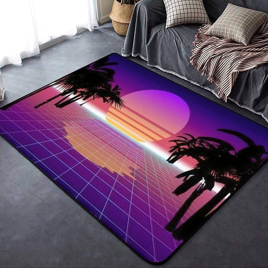 CreativeDrugStore × Wasted Youth Rug mat Amazon.com: Retro synthwave Background in 80s 90s neon Noir