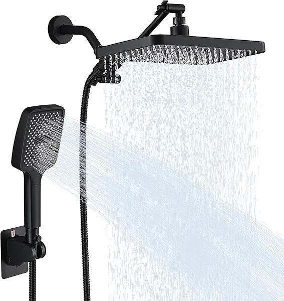 Shower Head with Handheld Water Spra High Pressure Showerhead Combo with Arm for Bathroom Accessorie Home Decor Adjustable Dual Shower with Anti-Clog Nozzles Mattte Black