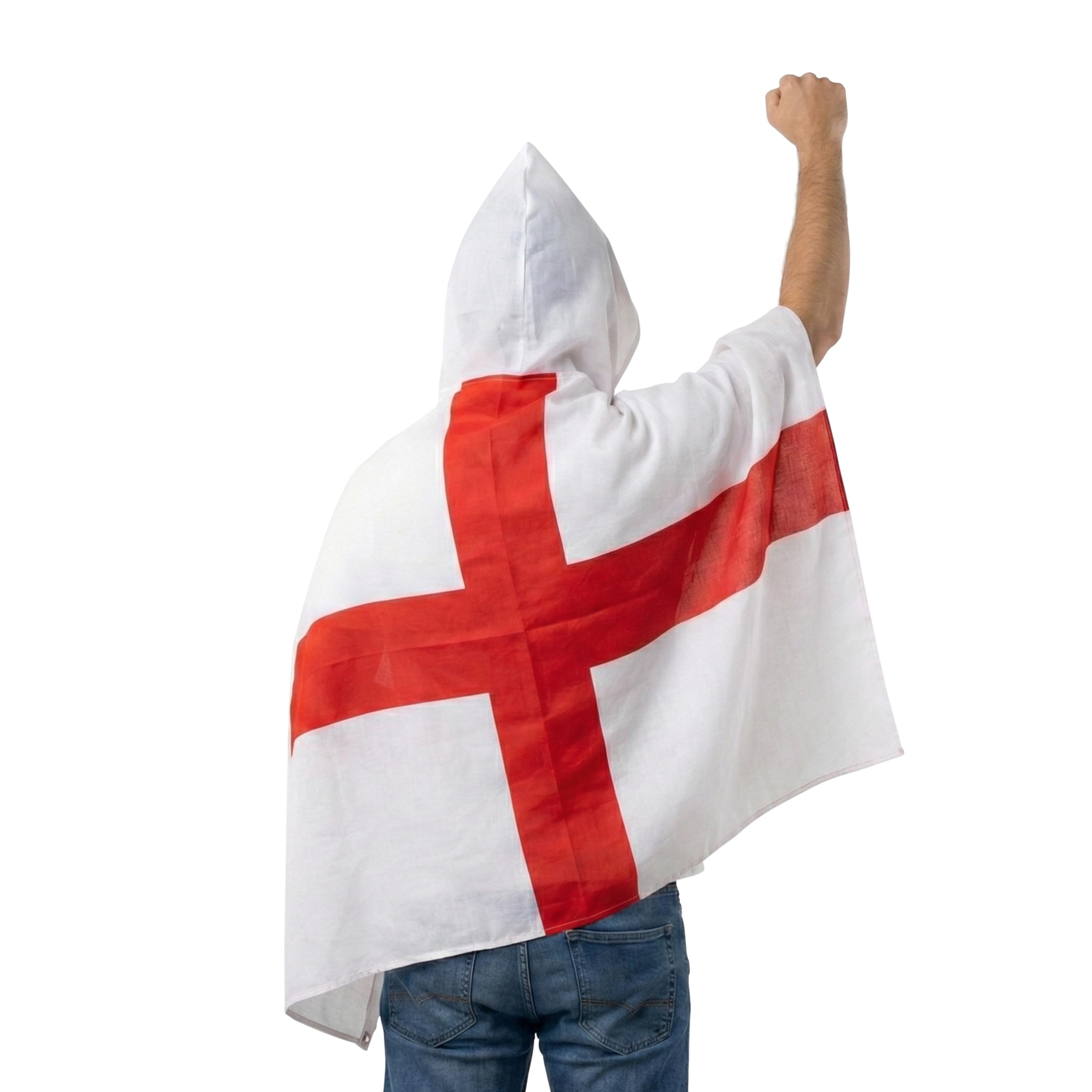 Komonee England St George Cross Hooded Poncho Cape – Wearable Flag for Football, Rugby & Cricket, Lightweight Festival Wear One Size