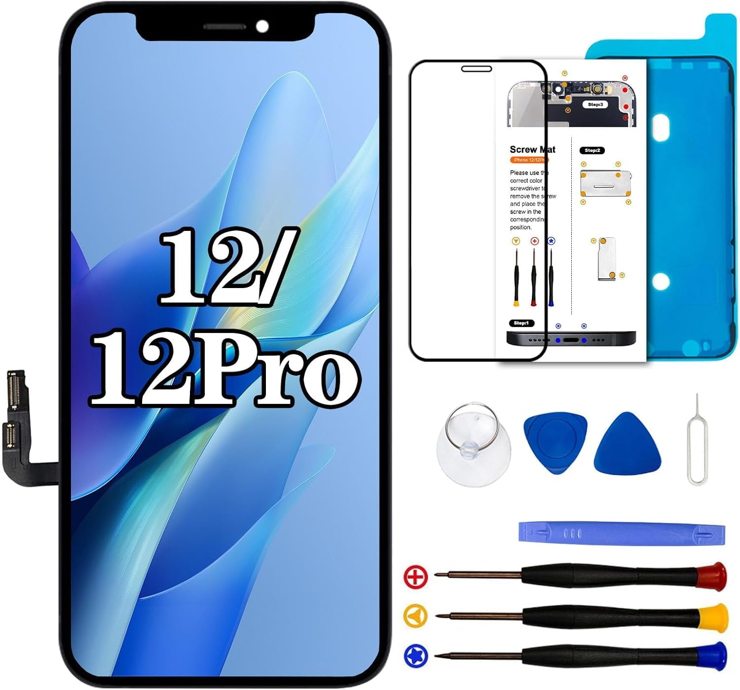 Dinow Pantalla para iPhone 12/12 Pro, Pantalla LCD de 6.1” para iPhone 12 12 Pro, Pantalla para iPhone 12 12 Pro LCD de Repuesto con Kit de reparación