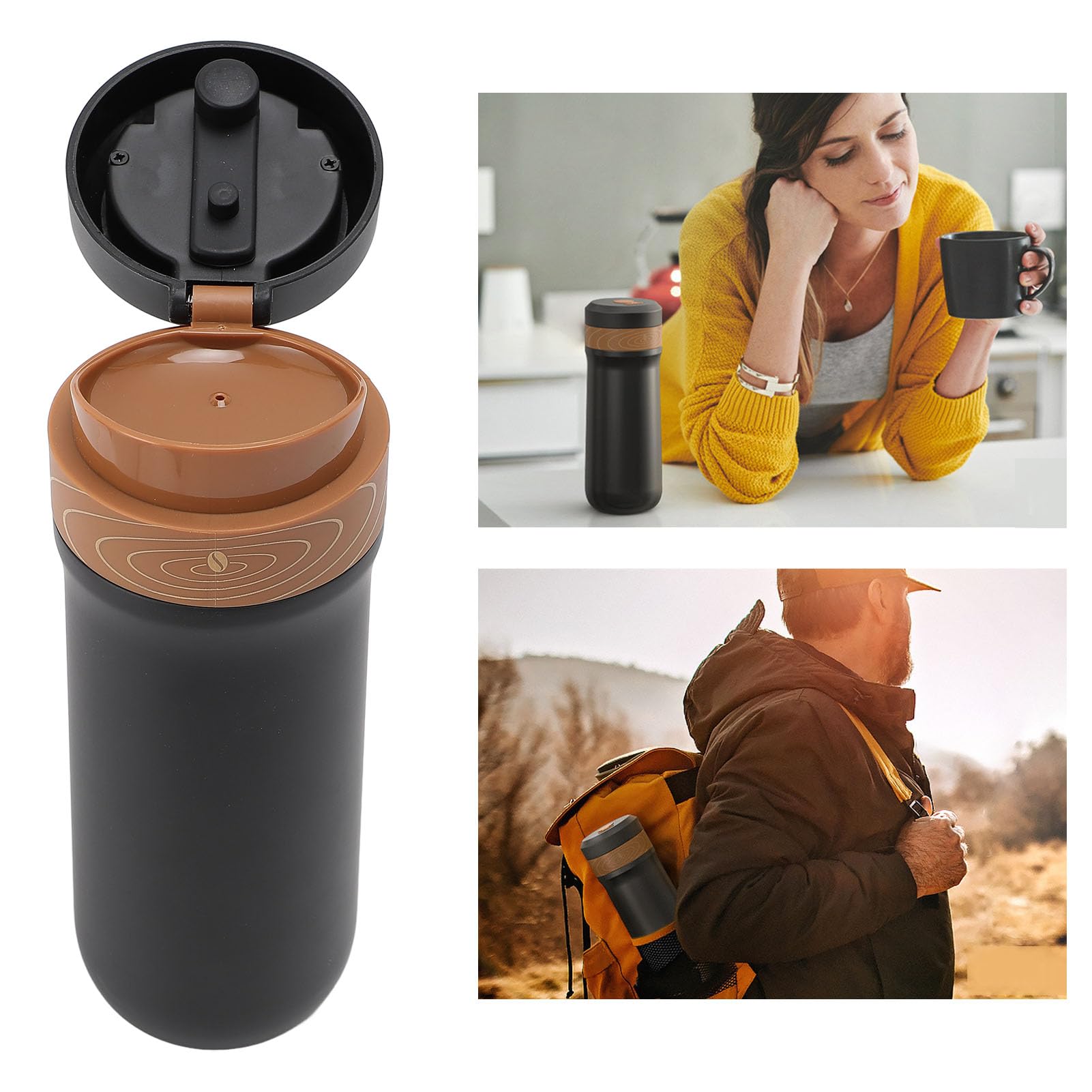 Asixxsix Portable French Press Filter Coffee Maker, Double Layer Insulation, 4 Layer Filter Mesh, Keeps Coffee Hot or Cold for 8 Hours, Travel Coffee Mug with Leak Proof Lid, 320ml Capacity