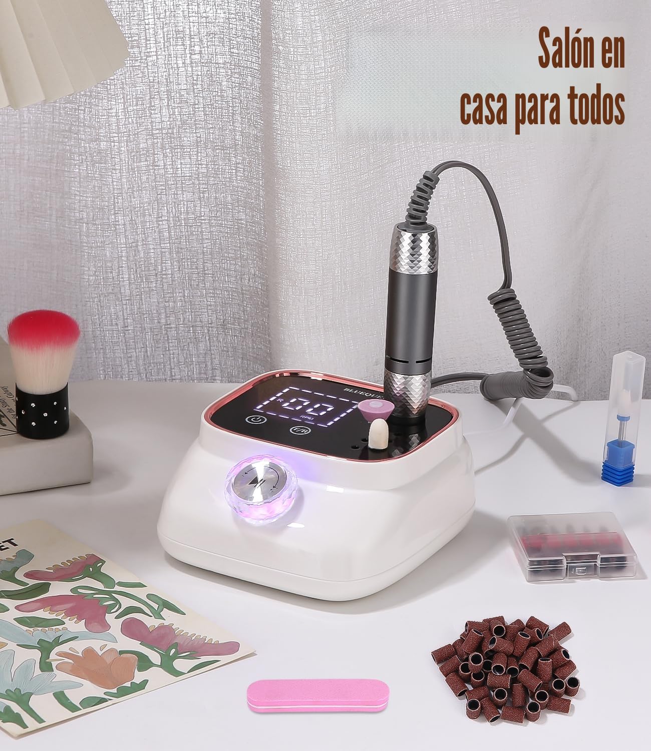 Torno Para Uñas Profesional 45000RPM, Lima Electrica Uñas, Velocidad Ajustable,Set de Accesorios para Manicura y Pedicura con Brocas de Cerámica, para Uso Doméstico y Salones de Uñas