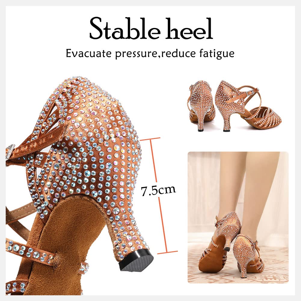 HIPPOSEUS Zapatos de Baile Latino para Mujer con Pedrería Moderna Salsa y Bachata L380