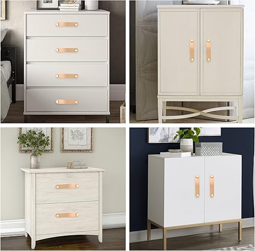 Miniatura 7 de Piutouyar Paquete de 6 tiradores de cuero modernos para cajones, 5.6 pulgadas, color carne, piel sintética, 5.591 in x 0.965 in