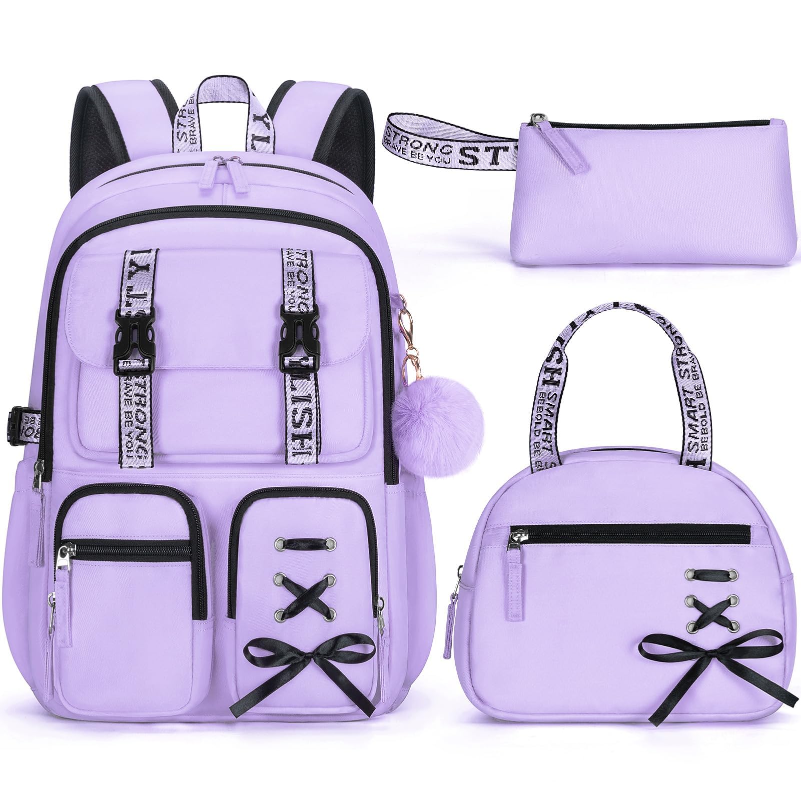 Fimibuke Backpack for Girls, 3 PCS Waterproof Girls Backpack with Lunch Box & Pencil Case, Kid Backpacks for Teen Girl Kindergarten Elementary Middle