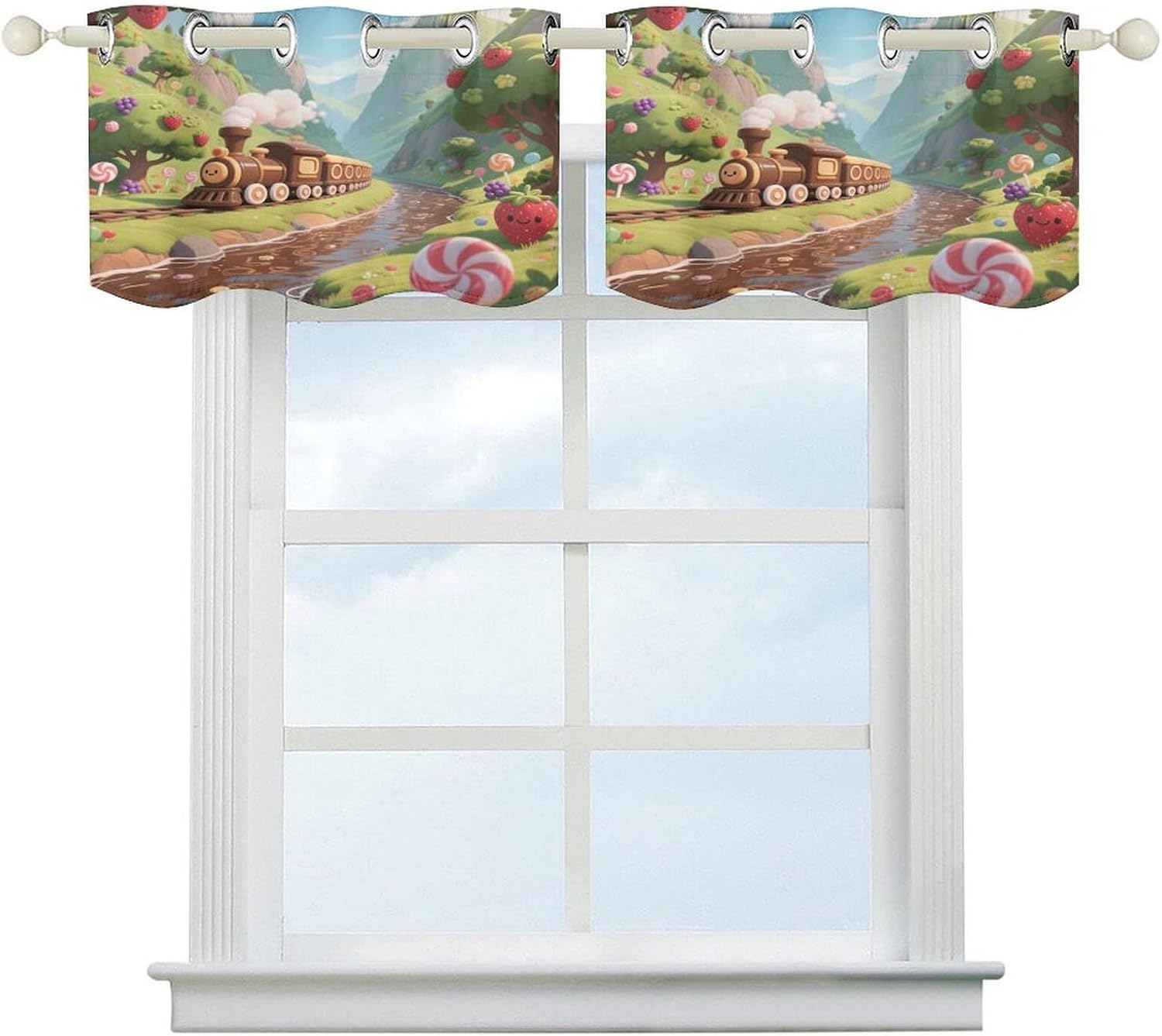 Candy Train Valley Curtain 2 Panels, Polyester Fiber, Blackout Insulated Window Curtain, Curtain Valance for Kitchen Dining Room Living Room Cafe Small Window 52 * 18.1 Inches