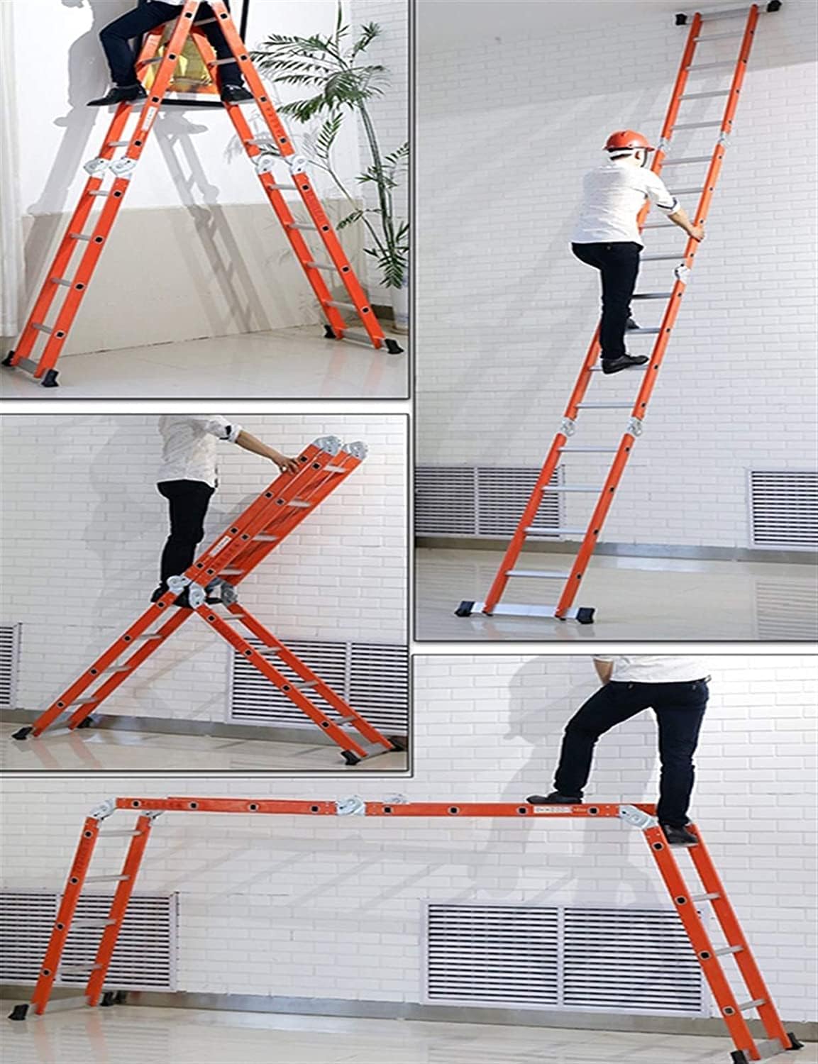 OKUOKA Orange Multipurpose Folding Telescoping Ladders, Heavy Duty Telescopic Extension Ladder for Outdoor Building/Roof Top/Camping, Load 150kg (Size : 4 Folds × 3 Steps)