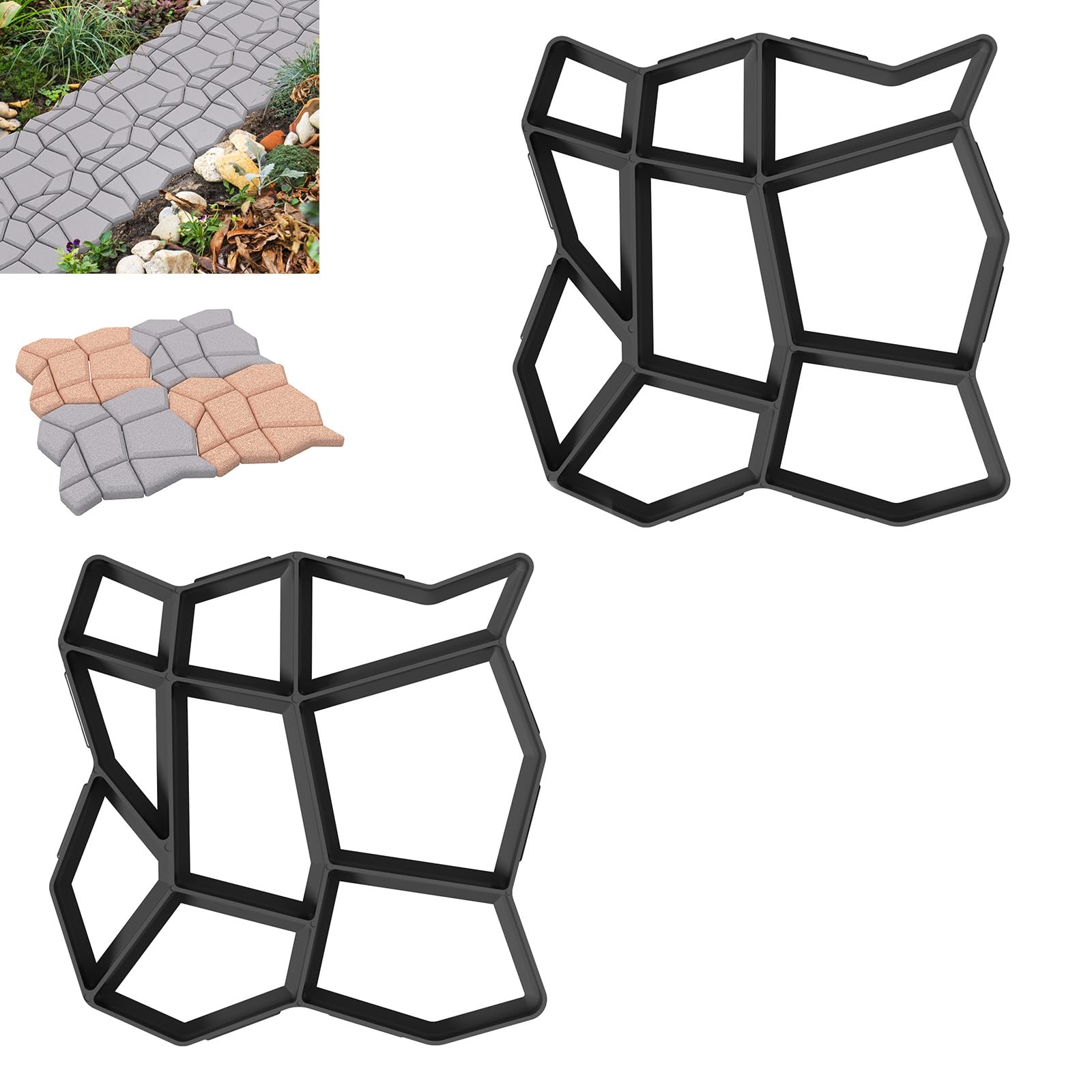 Aufun 2 moldes para pavimento DIY con 9 cámaras, formas de hormigón, 43 x 43 x 4 cm, plantillas para jardín, pavimentos, piedras para jardín, placas de terraza, molde de hormigón, negro, Tye A
