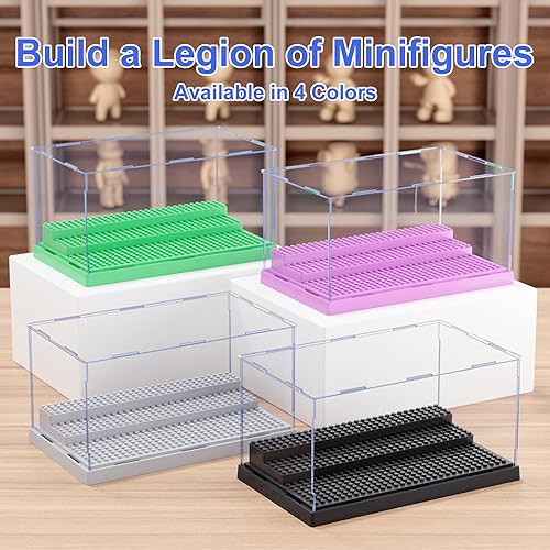 Miniatura 6 de Paquete de 2 minifiguras para bloques de figuras de acción, caja de exhibición de acrílico transparente a prueba de polvo con 3 escalones móviles,