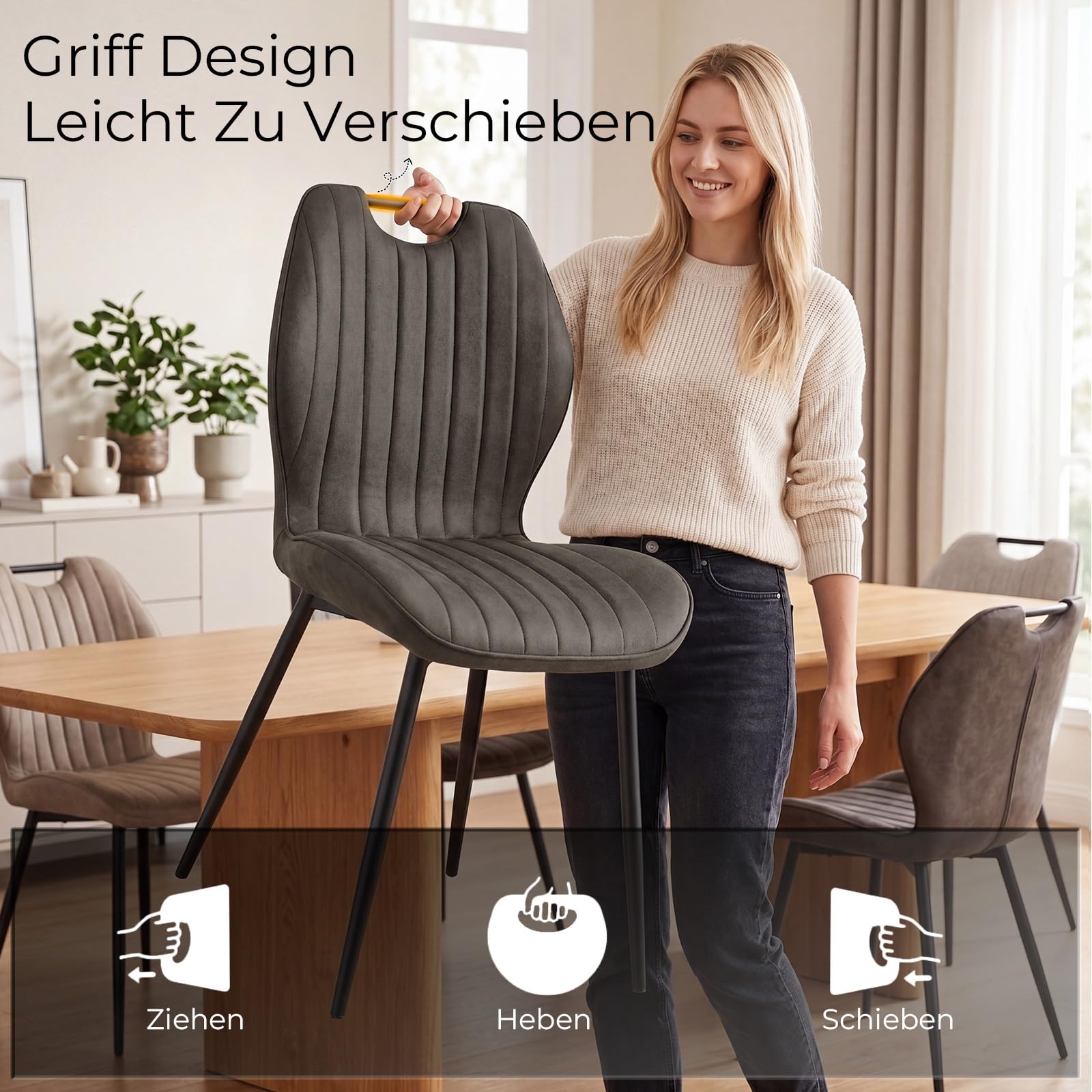 LEWE Esszimmerstühle 4er Set, Küchenstühle, Stoff-Polsterstühle, Taupe