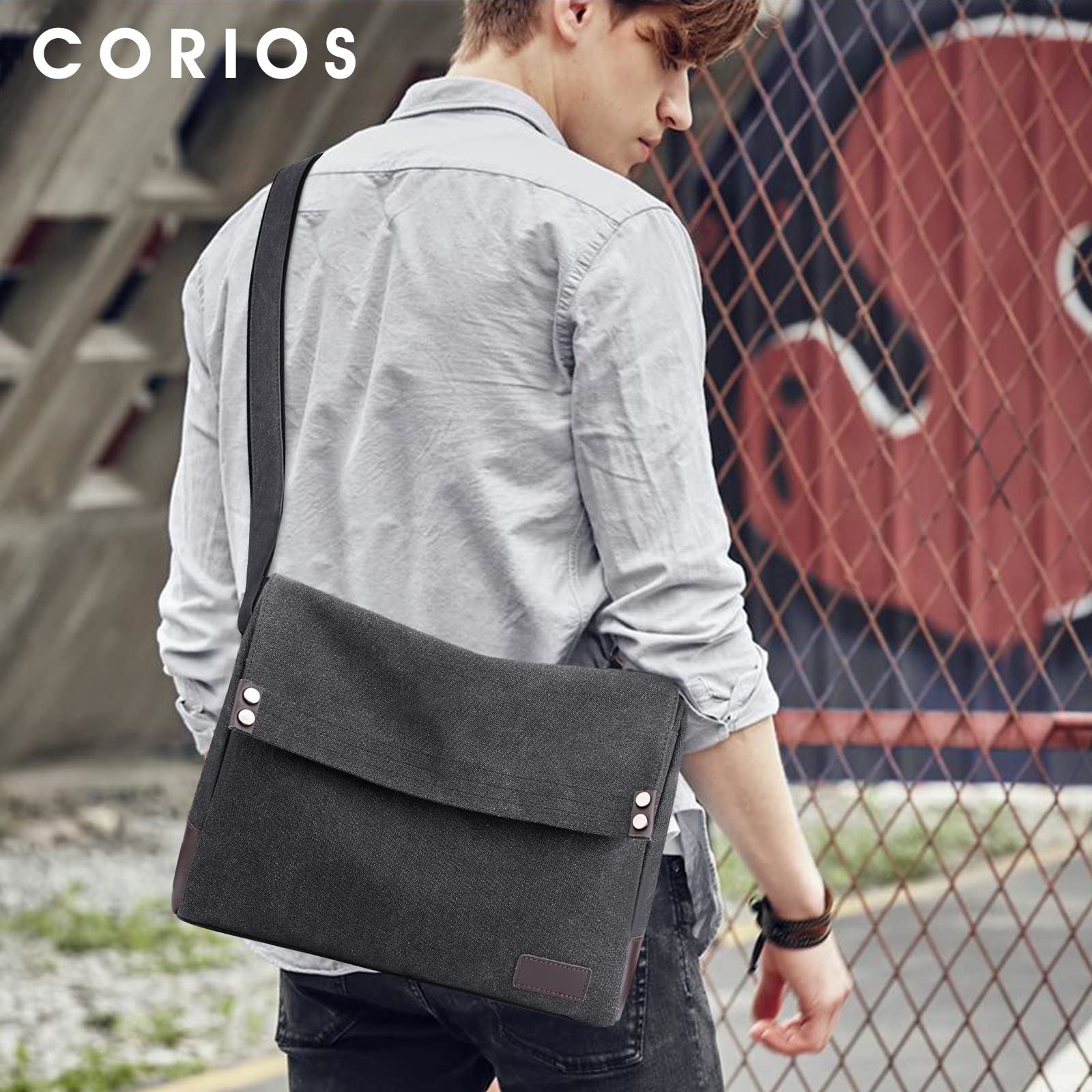 Hombres Bolso de Hombro Bolso de Bandolera de Lona Bolsos Cruzados para 13.3 Pulgadas Portátil Bolsa Mensajero para Conmutar Trabajo Viaje Escuela Negro