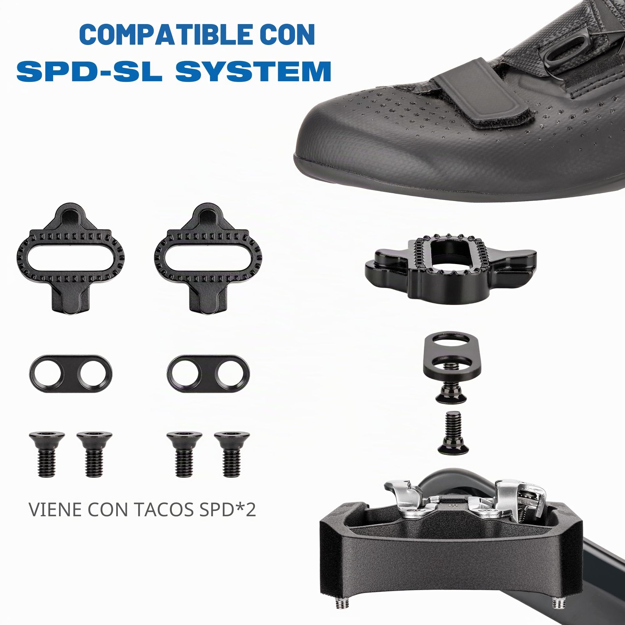 GEWAGE Pedales Bicicleta 2 en 1 SPD/Plataforma – Cuerpo de Aluminio CNC, Tensión Ajustable, Eje Chromoly, Pines Antideslizantes, Incluye 2 Calas SH51, para MTB, Trekking y Bikepacking