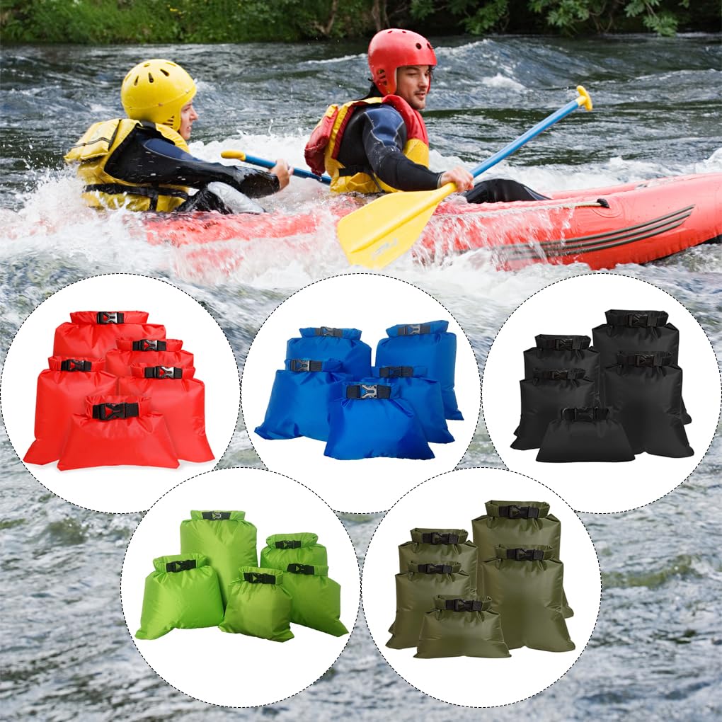 5 Stück wasserdichte Dry Bag Kajakfahren Driften Rafting Kanu Pack faltbar tragbar Trekking Schwimmen Reise Sack rot, 3er-Set (schwarz), Siehe Produktbeschreibung