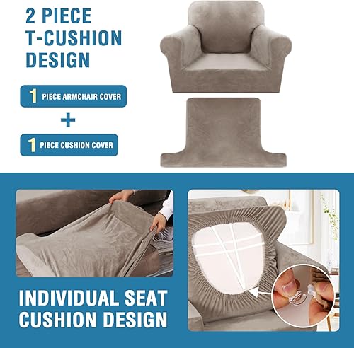 Miniatura 4 de H.VERSAILTEX Funda para Sofá de 2 Piezas Fundas para Sillón de Terciopelo Grueso Funda para Sofá Protector de Muebles Fundas Elásticas para Sofá