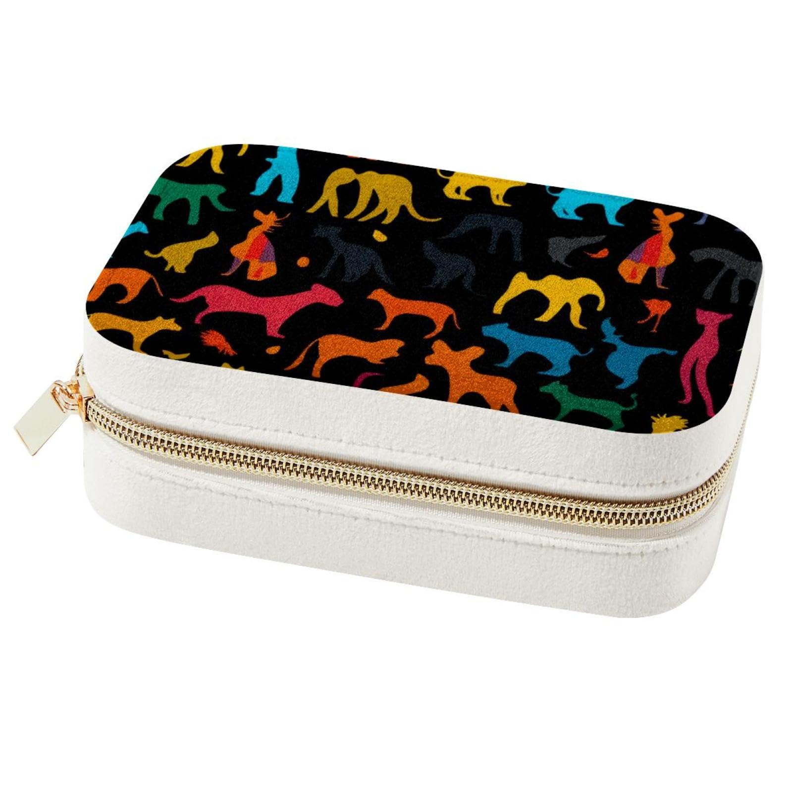 Boîte à bijoux portable et étui de voyage noir avec silhouette d'animal pour bagues