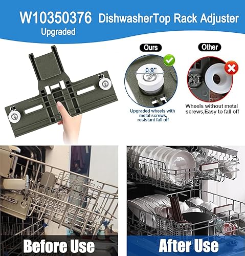 Miniatura 2 de Paquete de 2 piezas de ajuste de rejilla superior para lavavajillas W10350376 con piezas superiores W10195840 y W10195839 y W10250160 y W10508950