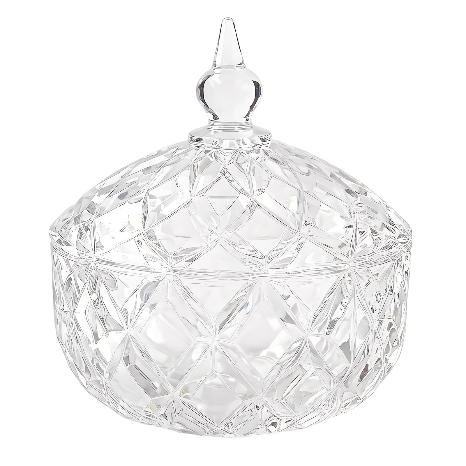 Hredyqw Elegant Clear Glass Crystal Candy Jar With Lid Decorative Covered Snacks Bowl For Home Decors And Kitchen