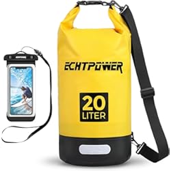 ECHTPower Bolsa Seca de 20 l y Funda para teléfono móvil, Impermeable, con Correa de Hombro Ajustable, Banda Reflectante, Bolsa Impermeable para natación, baño, Playa, Canoa, Stand up Paddling